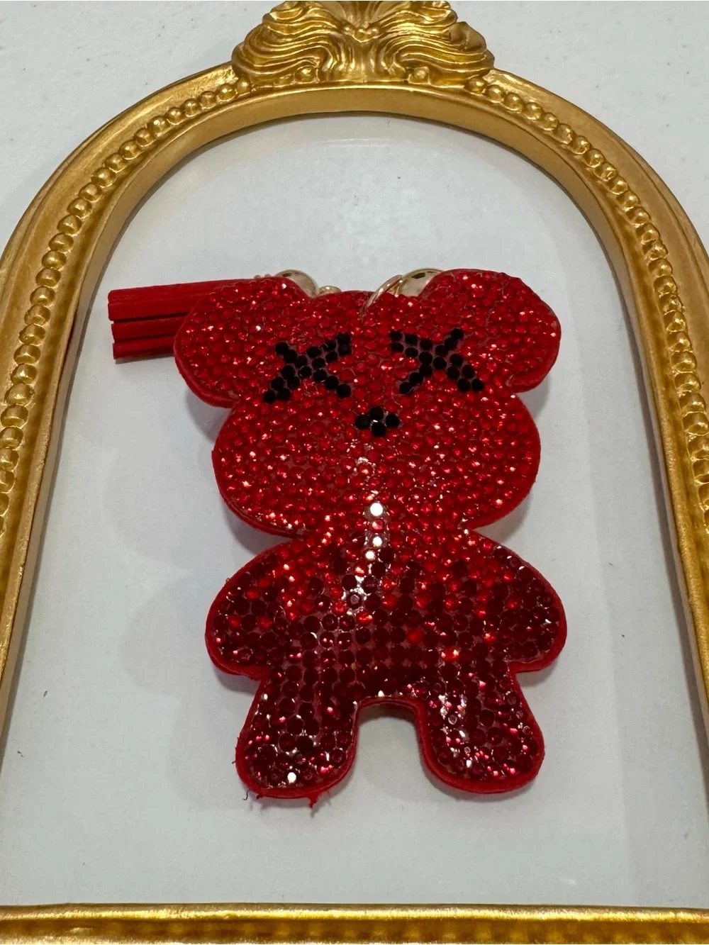New Red X Eye Crystal Bear Tassel Keychain